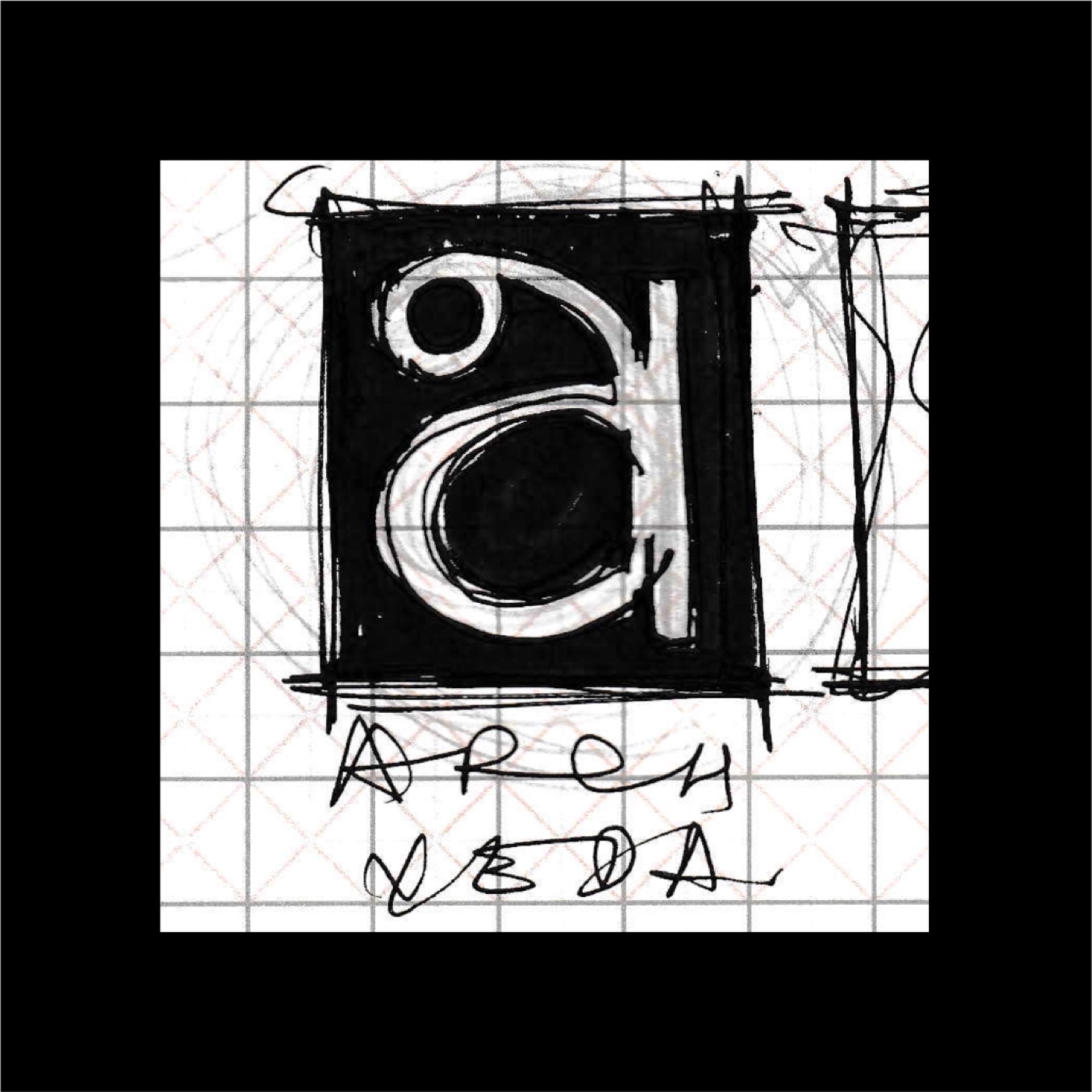 First sketch of the Arch Veda mark on grid paper