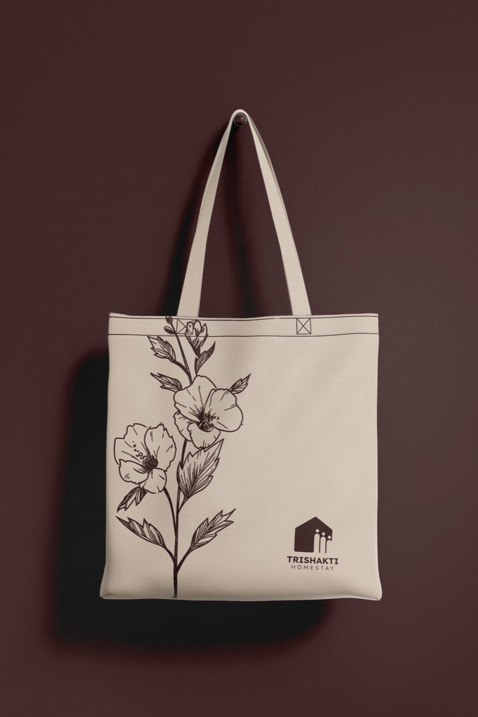 Cream Trishakti tote bag with a line-drawn flower